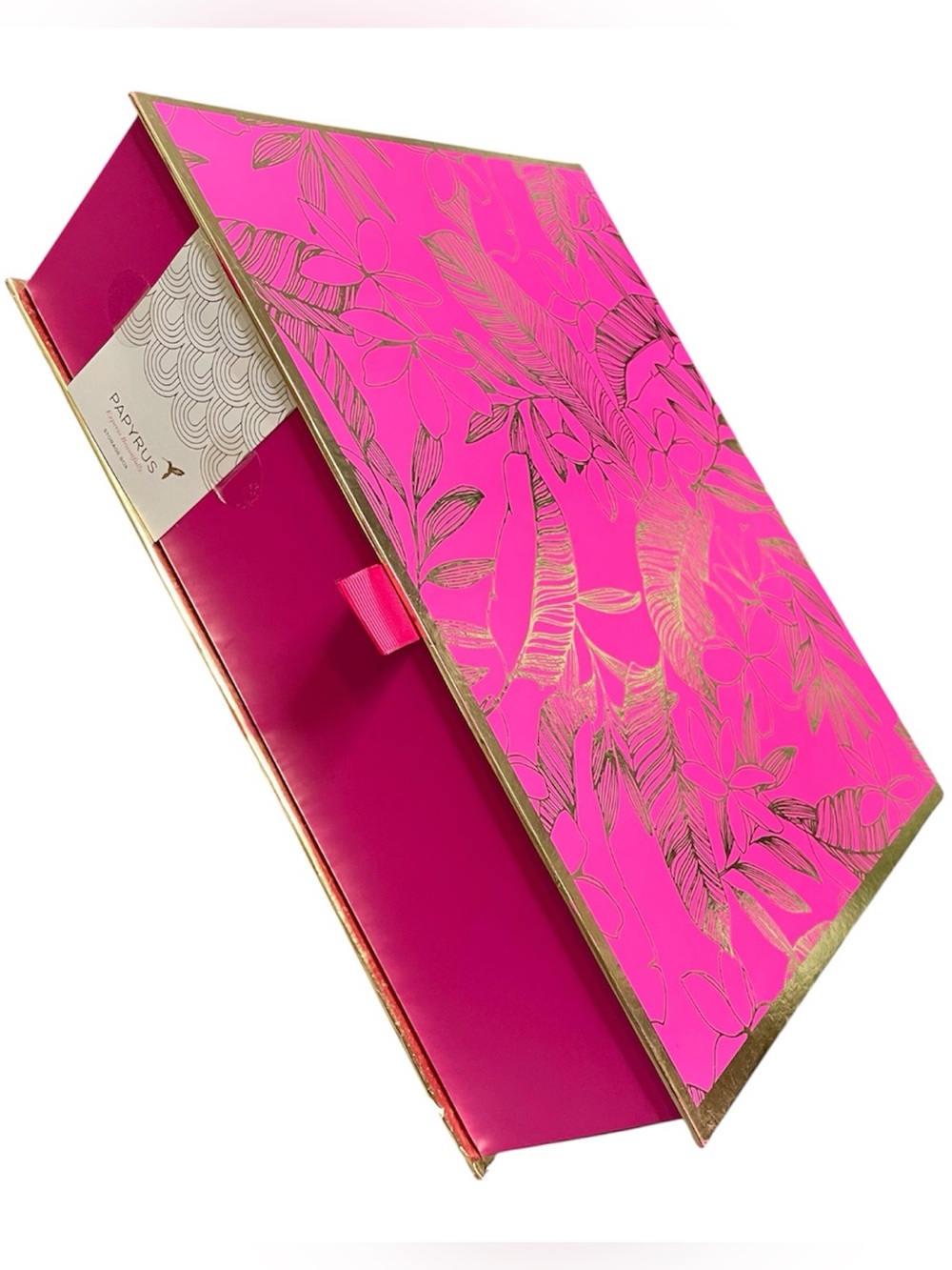 Papyrus Large Botanical Storage Organization Gift Box Hot Pink Gold Hummingbird